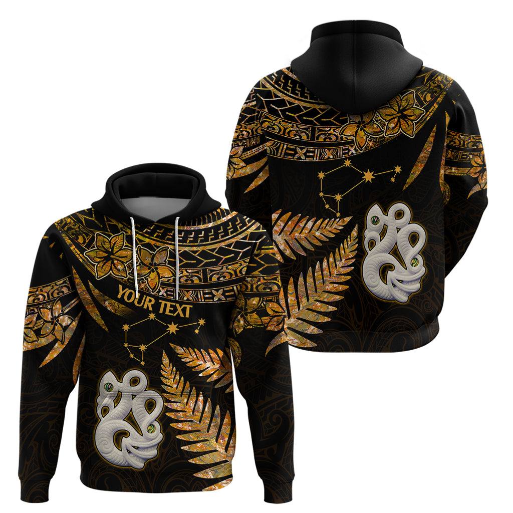 Custom Maori Hoodie Matariki Stars Manaia with Paua Shell - Gold - Wonder Print Shop