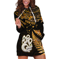 Custom Maori Hoodie Dress Matariki Stars Manaia with Paua Shell - Gold - Wonder Print Shop