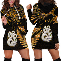 Custom Maori Hoodie Dress Matariki Stars Manaia with Paua Shell - Gold - Wonder Print Shop
