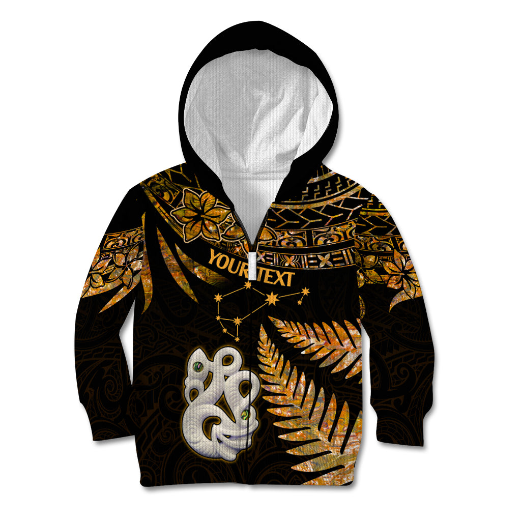 Custom Maori Kid Hoodie Matariki Stars Manaia with Paua Shell - Gold - Wonder Print Shop