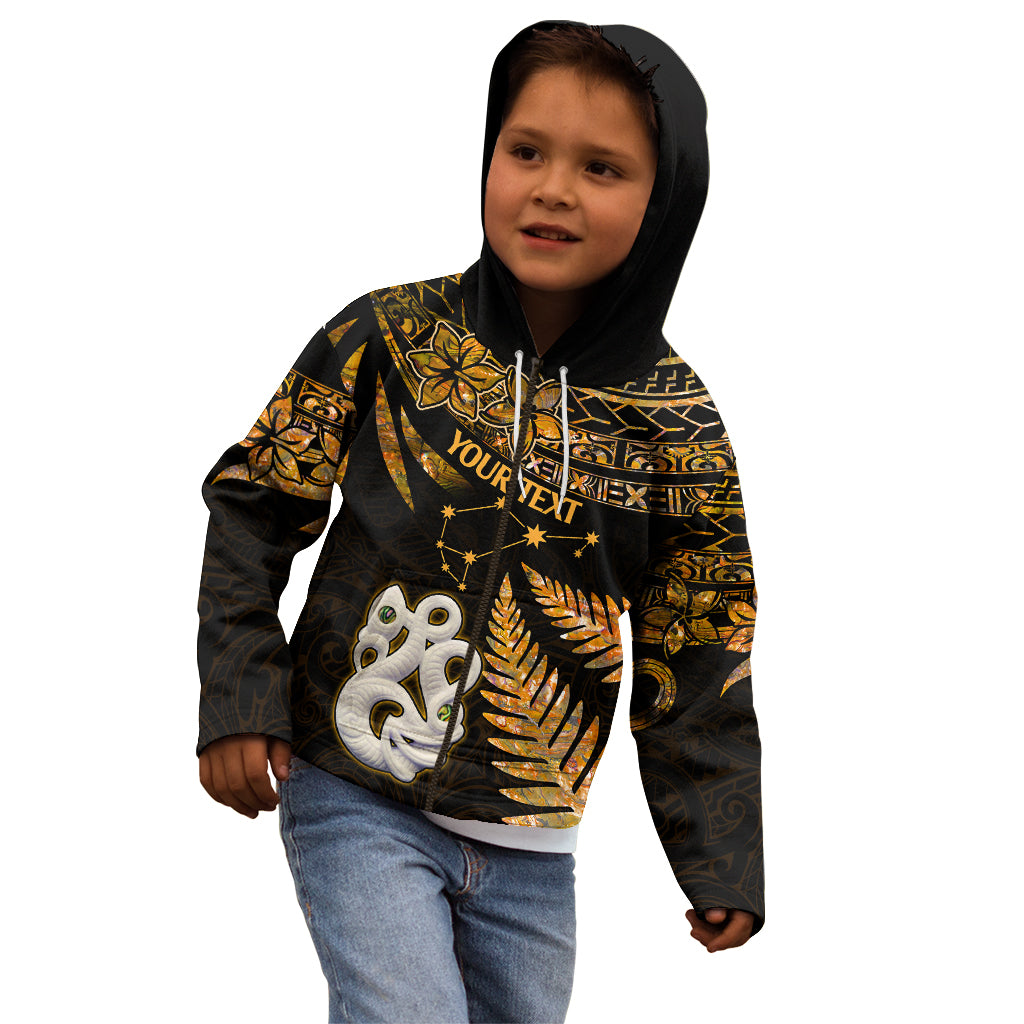 Custom Maori Kid Hoodie Matariki Stars Manaia with Paua Shell - Gold - Wonder Print Shop