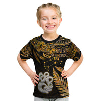 Custom Maori Kid T Shirt Matariki Stars Manaia with Paua Shell - Gold - Wonder Print Shop