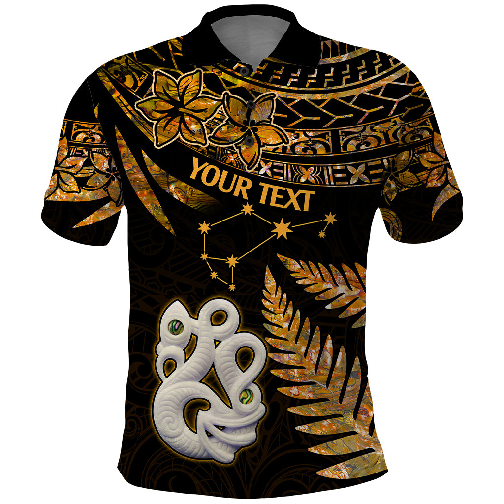 Custom Maori Polo Shirt Matariki Stars Manaia with Paua Shell - Gold - Wonder Print Shop