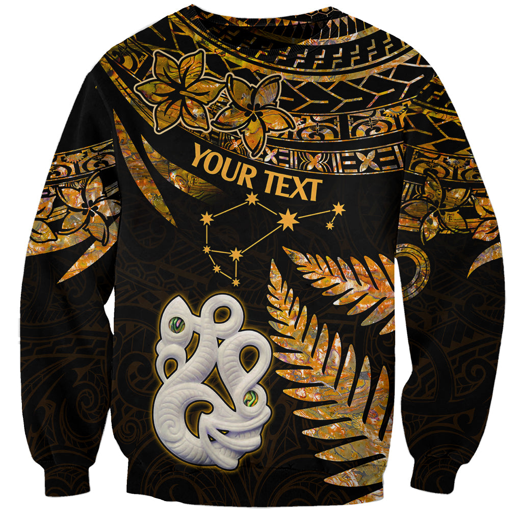 Custom Maori Sweatshirt Matariki Stars Manaia with Paua Shell - Gold - Wonder Print Shop