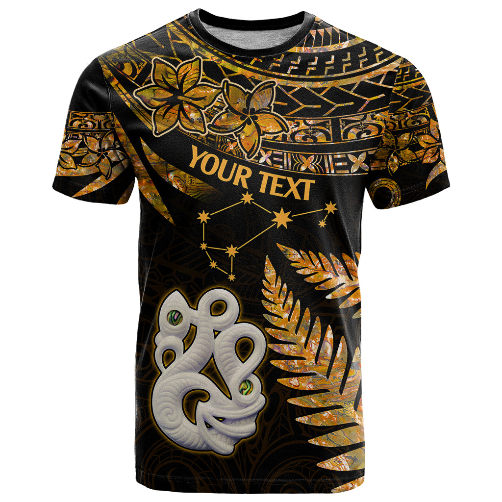Custom Maori T Shirt Matariki Stars Manaia with Paua Shell - Gold - Wonder Print Shop