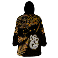Custom Maori Wearable Blanket Hoodie Matariki Stars Manaia with Paua Shell - Gold - Wonder Print Shop