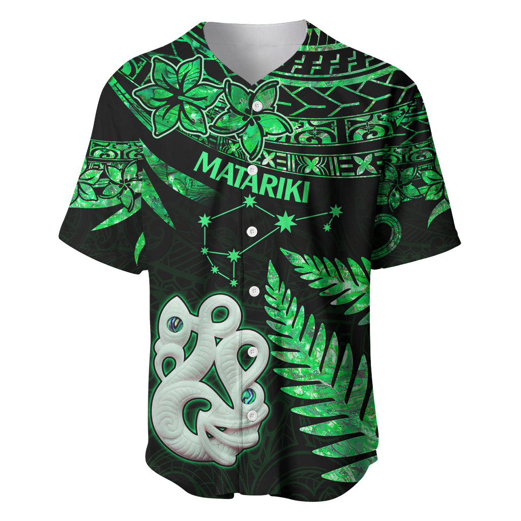 Maori Baseball Jersey Matariki Stars Manaia with Paua Shell - Green LT9 - Wonder Print Shop