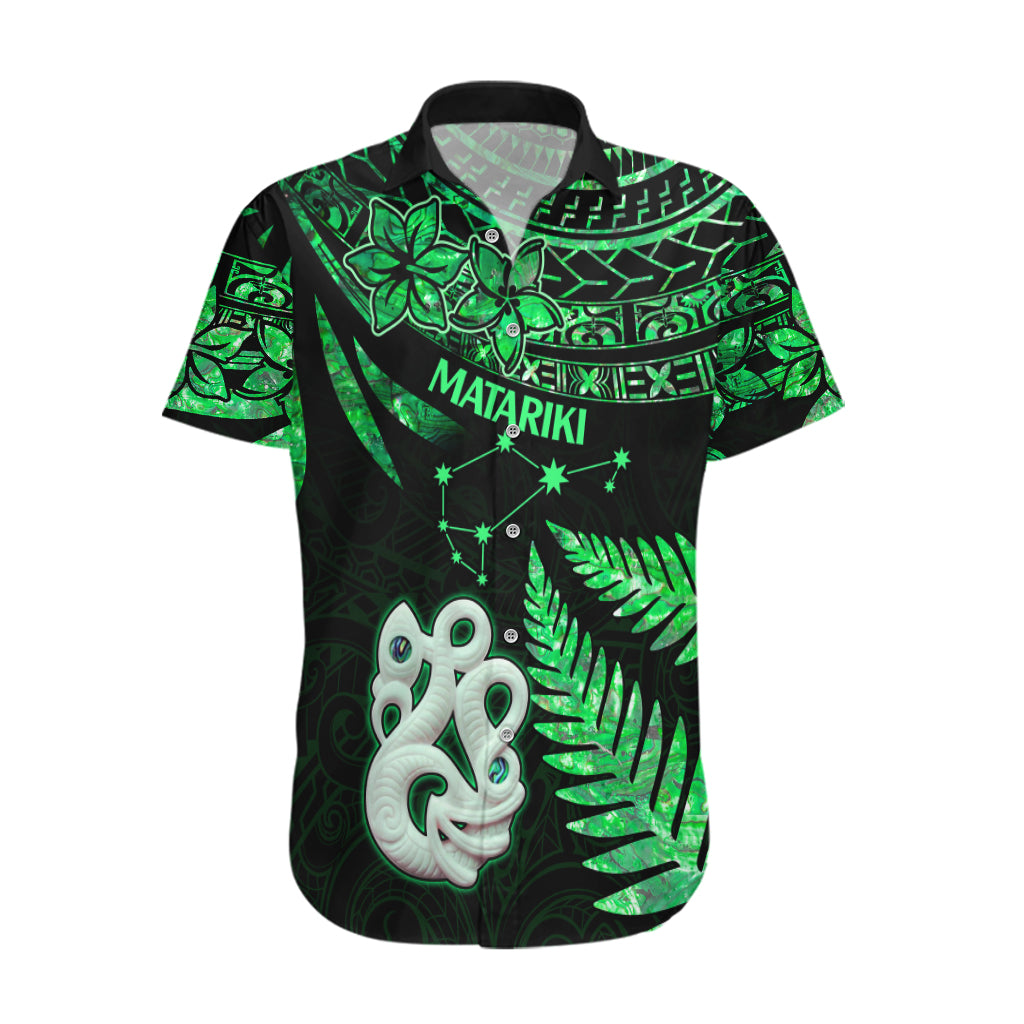 Maori Hawaiian Shirt Matariki Stars Manaia with Paua Shell - Green - Wonder Print Shop
