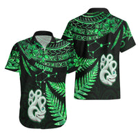 Maori Hawaiian Shirt Matariki Stars Manaia with Paua Shell - Green - Wonder Print Shop