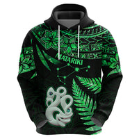 Maori Hoodie Matariki Stars Manaia with Paua Shell - Green - Wonder Print Shop