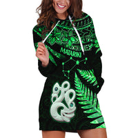 Maori Hoodie Dress Matariki Stars Manaia with Paua Shell - Green - Wonder Print Shop