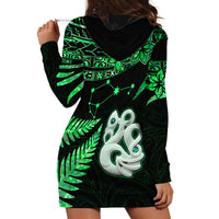 Maori Hoodie Dress Matariki Stars Manaia with Paua Shell - Green - Wonder Print Shop