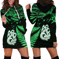 Maori Hoodie Dress Matariki Stars Manaia with Paua Shell - Green - Wonder Print Shop