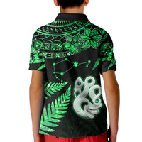 Maori Kid Polo Shirt Matariki Stars Manaia with Paua Shell - Green - Wonder Print Shop