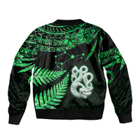 Maori Sleeve Zip Bomber Jacket Matariki Stars Manaia with Paua Shell - Green - Wonder Print Shop
