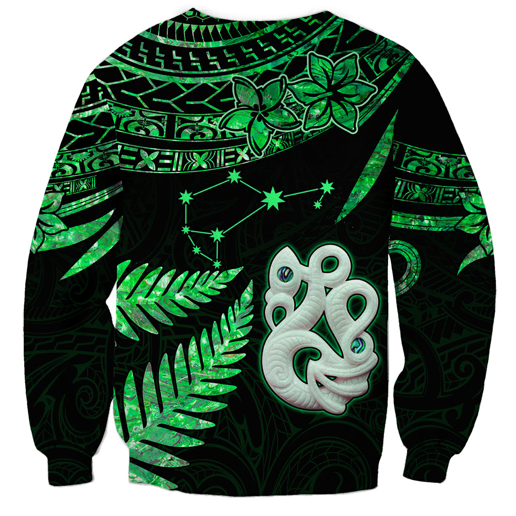 Maori Sweatshirt Matariki Stars Manaia with Paua Shell - Green - Wonder Print Shop