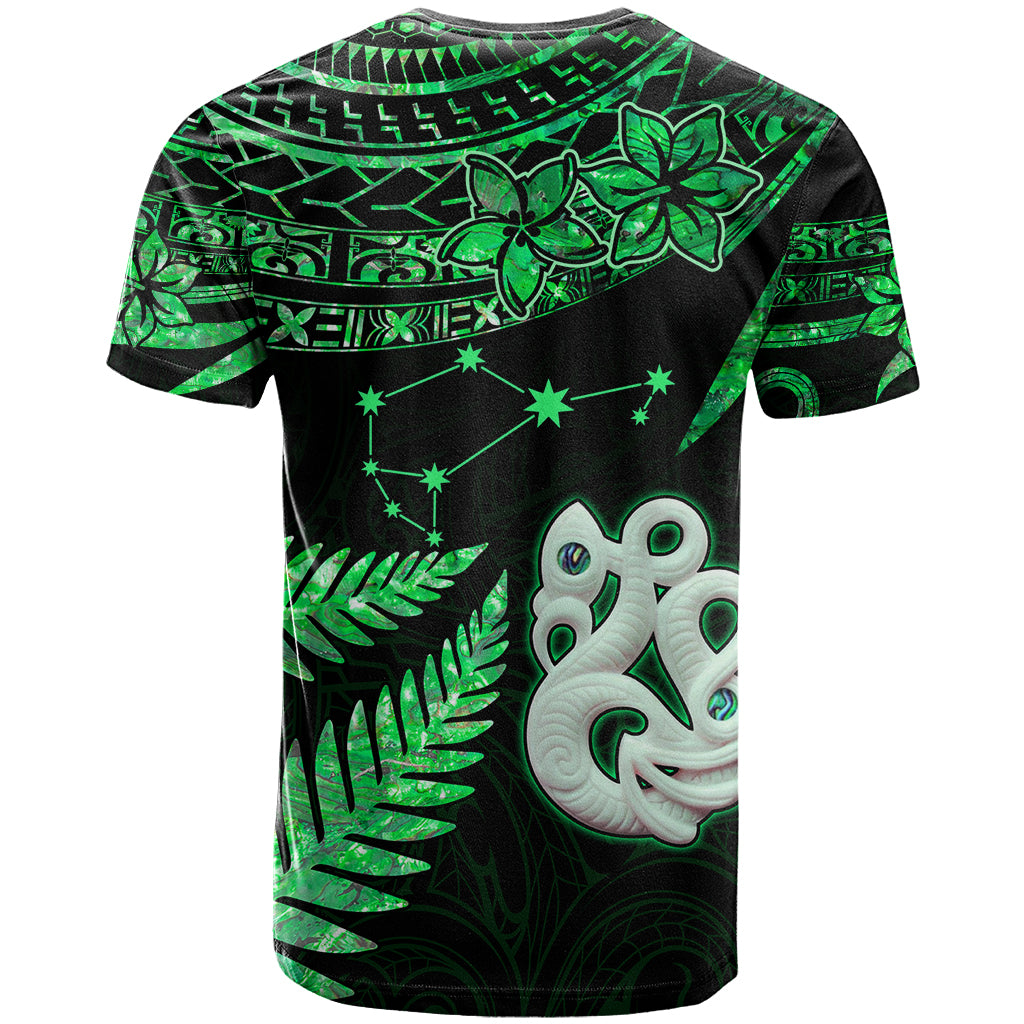 Maori T Shirt Matariki Stars Manaia with Paua Shell - Green - Wonder Print Shop
