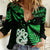 Maori Women Casual Shirt Matariki Stars Manaia with Paua Shell - Green - Wonder Print Shop
