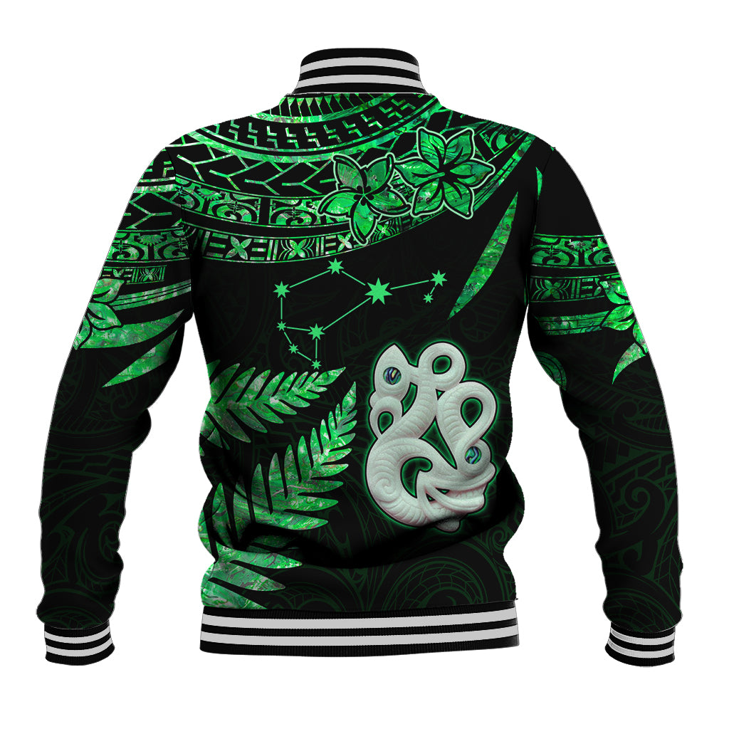 Custom Maori Baseball Jacket Matariki Stars Manaia with Paua Shell - Green LT9 - Wonder Print Shop