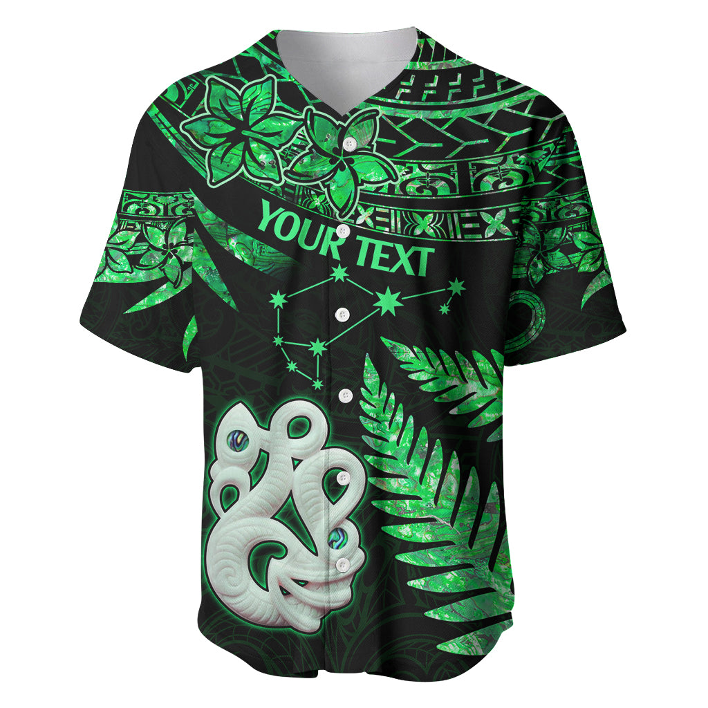 Custom Maori Baseball Jersey Matariki Stars Manaia with Paua Shell - Green LT9 - Wonder Print Shop