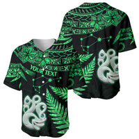 Custom Maori Baseball Jersey Matariki Stars Manaia with Paua Shell - Green LT9 - Wonder Print Shop