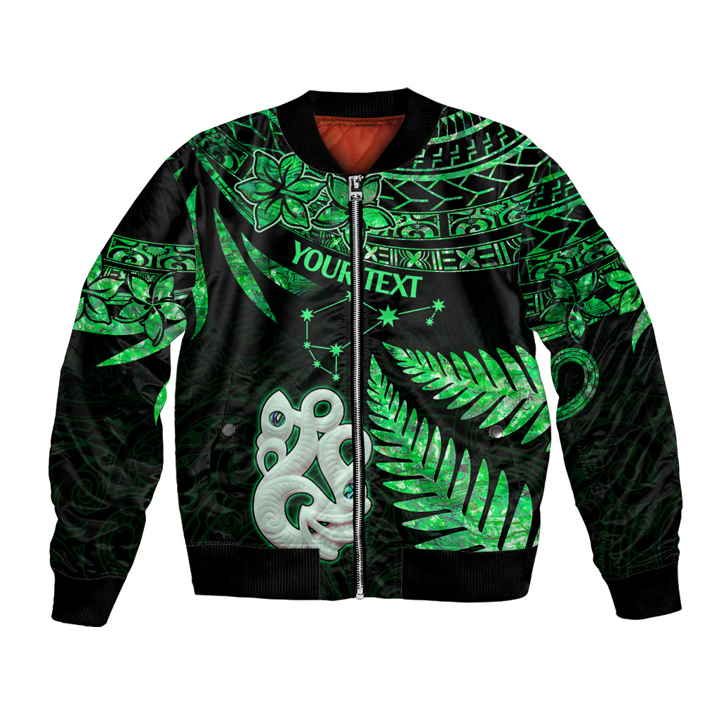 Custom Maori Bomber Jacket Matariki Stars Manaia with Paua Shell - Green LT9 - Wonder Print Shop