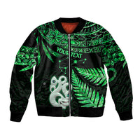 Custom Maori Bomber Jacket Matariki Stars Manaia with Paua Shell - Green LT9 - Wonder Print Shop