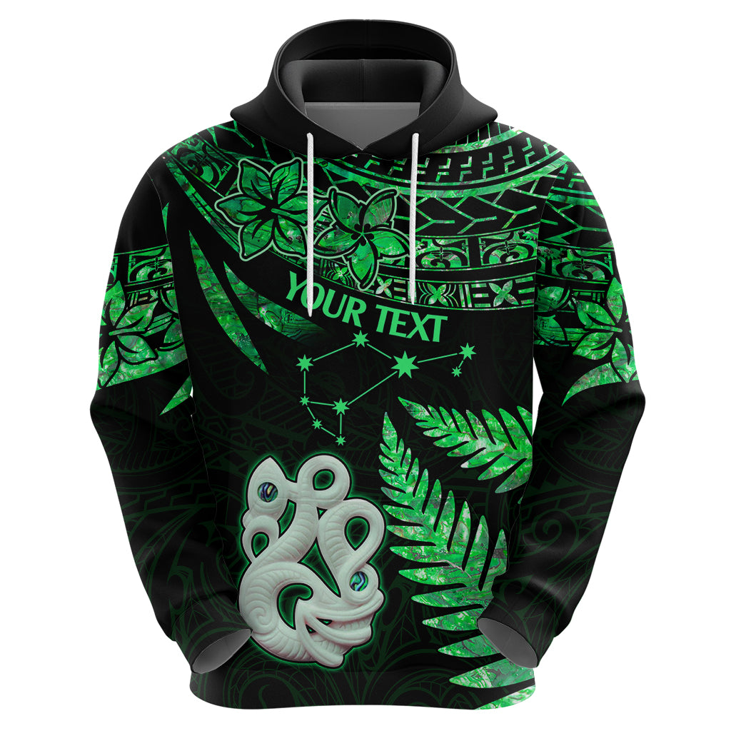 Custom Maori Hoodie Matariki Stars Manaia with Paua Shell - Green - Wonder Print Shop