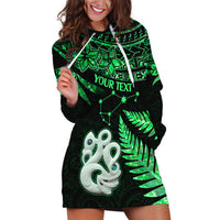 Custom Maori Hoodie Dress Matariki Stars Manaia with Paua Shell - Green - Wonder Print Shop