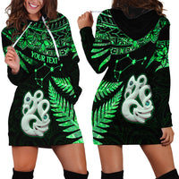 Custom Maori Hoodie Dress Matariki Stars Manaia with Paua Shell - Green - Wonder Print Shop