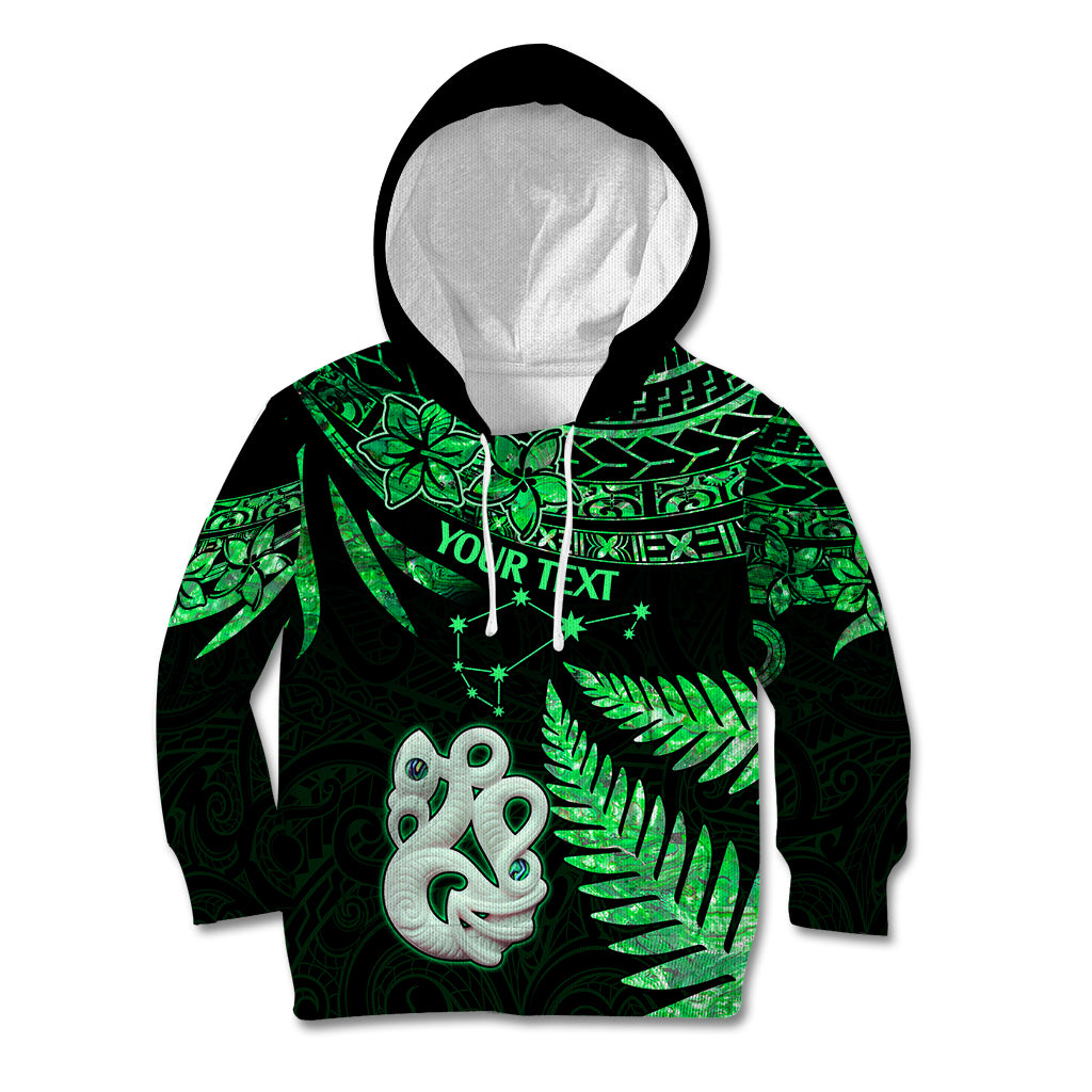 Custom Maori Kid Hoodie Matariki Stars Manaia with Paua Shell - Green - Wonder Print Shop