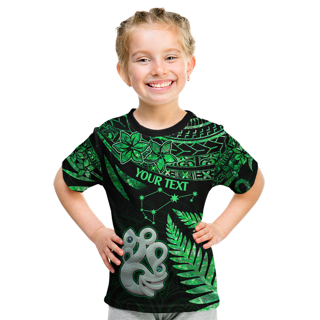 Custom Maori Kid T Shirt Matariki Stars Manaia with Paua Shell - Green - Wonder Print Shop