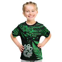 Custom Maori Kid T Shirt Matariki Stars Manaia with Paua Shell - Green - Wonder Print Shop
