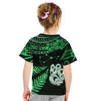 Custom Maori Kid T Shirt Matariki Stars Manaia with Paua Shell - Green - Wonder Print Shop