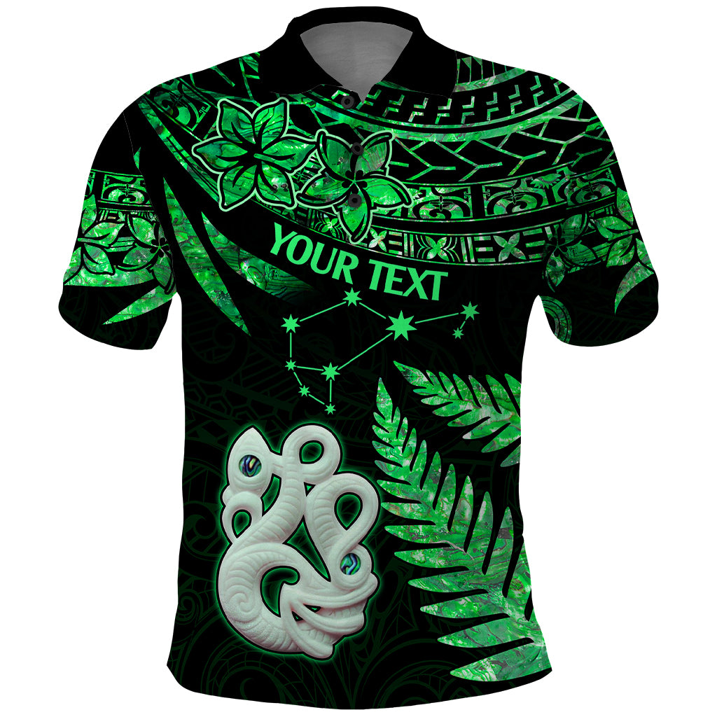 Custom Maori Polo Shirt Matariki Stars Manaia with Paua Shell - Green - Wonder Print Shop