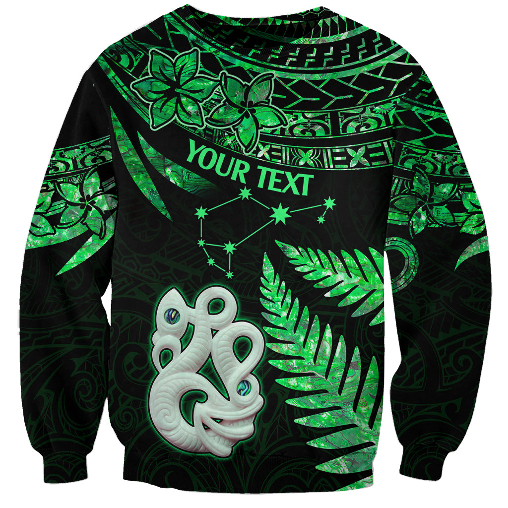 Custom Maori Sweatshirt Matariki Stars Manaia with Paua Shell - Green - Wonder Print Shop