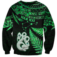 Custom Maori Sweatshirt Matariki Stars Manaia with Paua Shell - Green - Wonder Print Shop