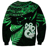 Custom Maori Sweatshirt Matariki Stars Manaia with Paua Shell - Green - Wonder Print Shop