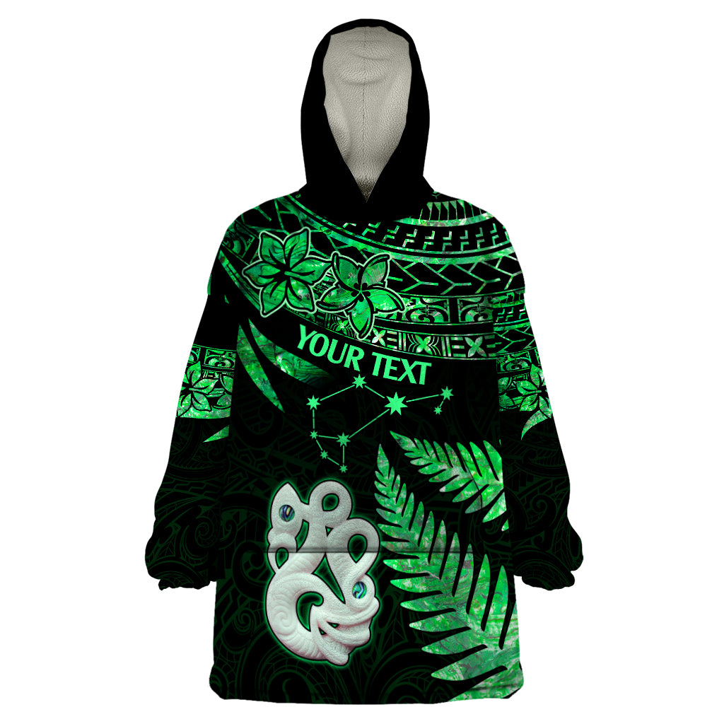 Custom Maori Wearable Blanket Hoodie Matariki Stars Manaia with Paua Shell - Green - Wonder Print Shop
