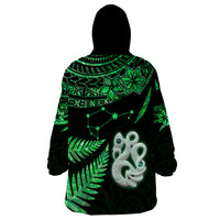 Custom Maori Wearable Blanket Hoodie Matariki Stars Manaia with Paua Shell - Green - Wonder Print Shop