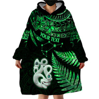 Custom Maori Wearable Blanket Hoodie Matariki Stars Manaia with Paua Shell - Green - Wonder Print Shop