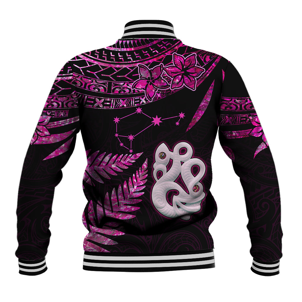 New Zealand Baseball Jacket Matariki NZ Manaia with Paua Shell - Pink LT9 - Wonder Print Shop
