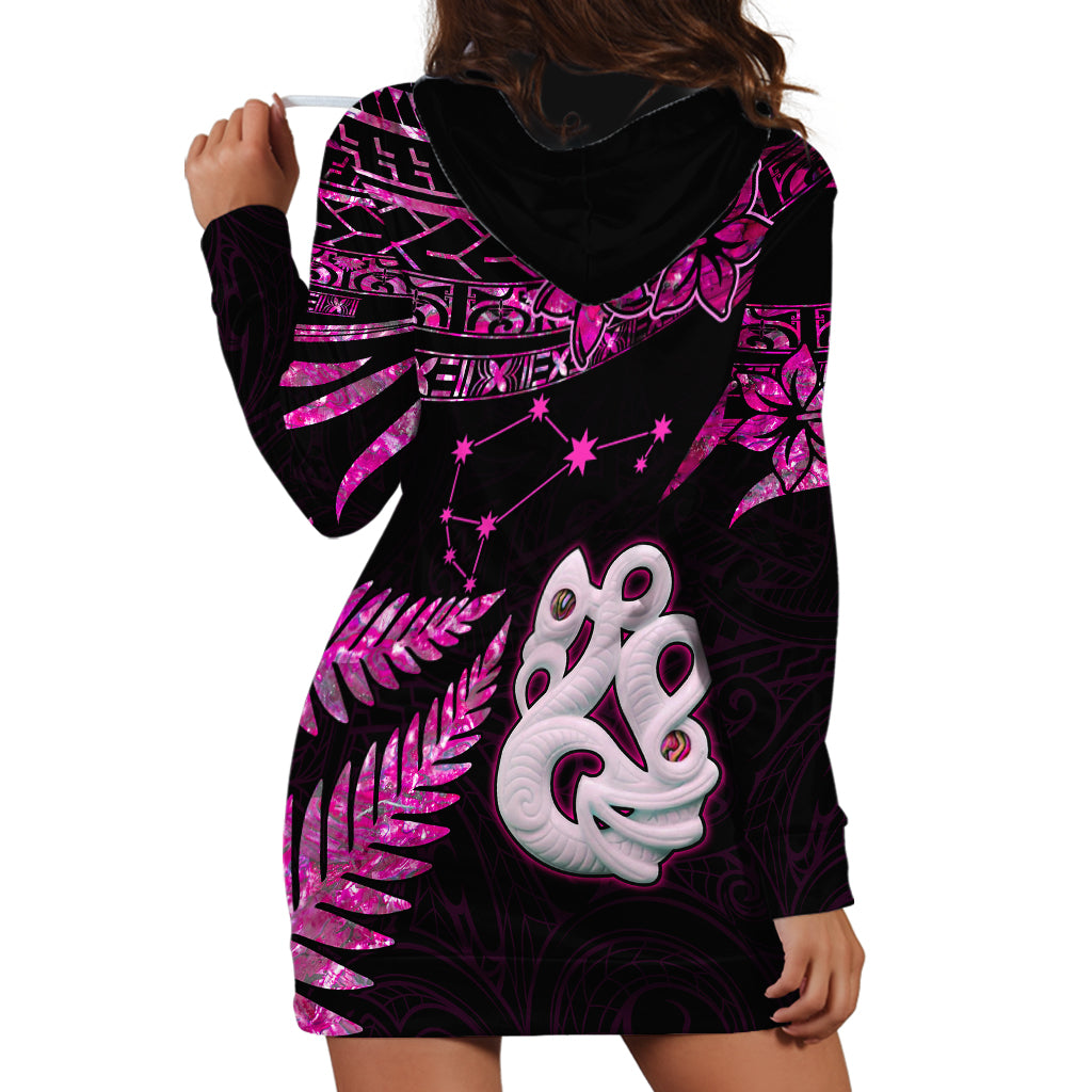 New Zealand Hoodie Dress Matariki NZ Manaia with Paua Shell - Pink - Wonder Print Shop