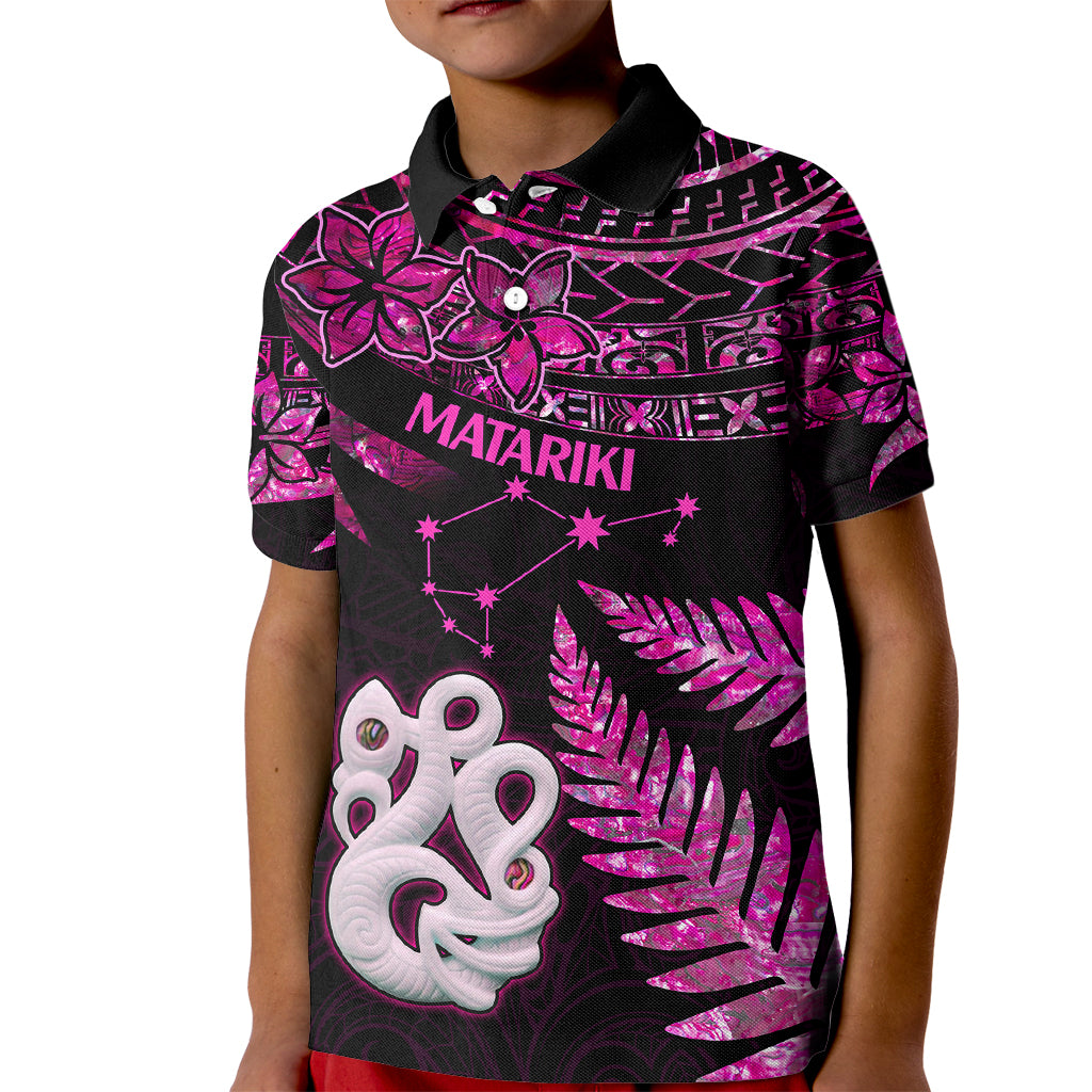 New Zealand Kid Polo Shirt Matariki NZ Manaia with Paua Shell - Pink - Wonder Print Shop