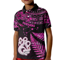 New Zealand Kid Polo Shirt Matariki NZ Manaia with Paua Shell - Pink - Wonder Print Shop