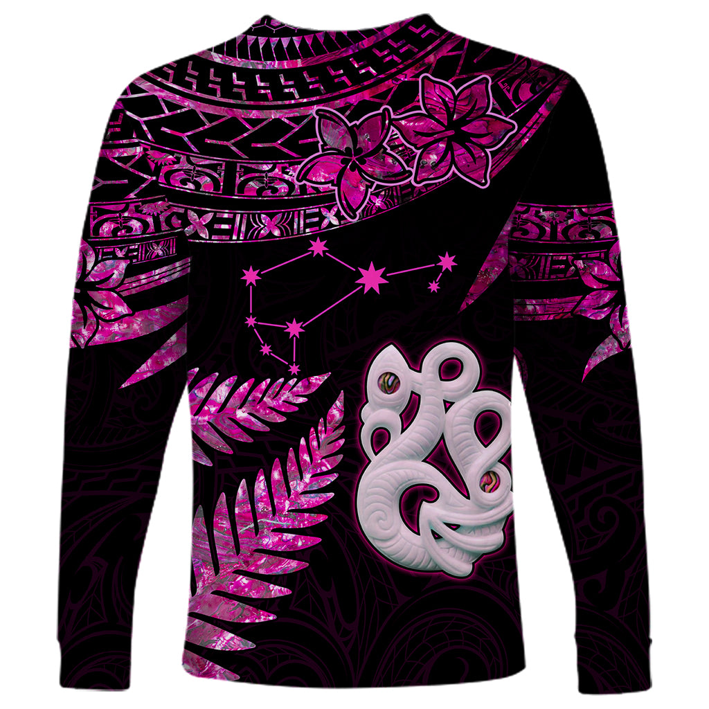 New Zealand Long Sleeve Shirt Matariki NZ Manaia with Paua Shell - Pink - Wonder Print Shop