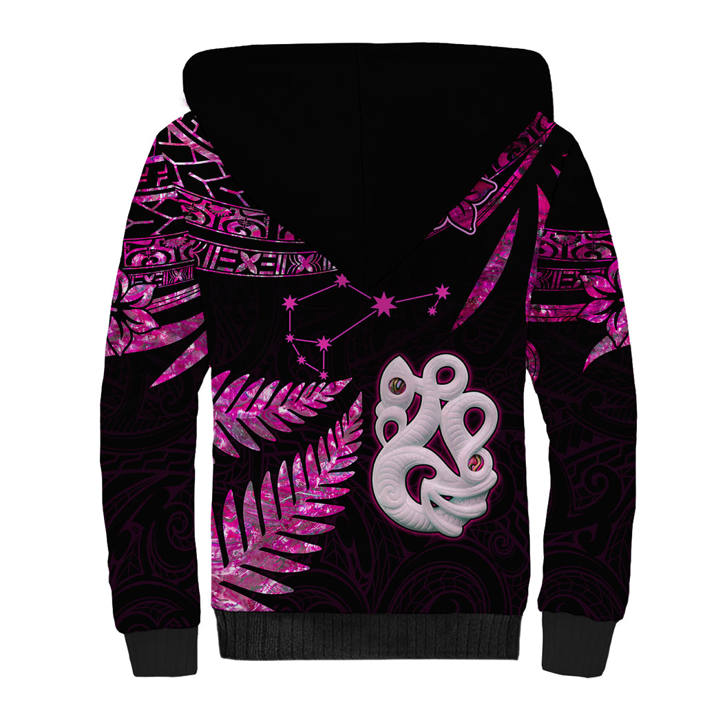New Zealand Sherpa Hoodie Matariki NZ Manaia with Paua Shell - Pink - Wonder Print Shop
