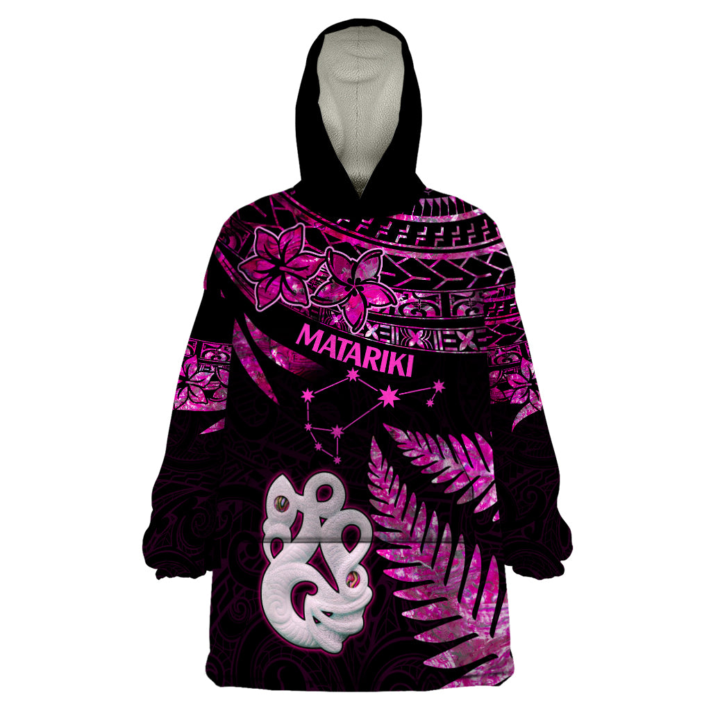 New Zealand Wearable Blanket Hoodie Matariki NZ Manaia with Paua Shell - Pink - Wonder Print Shop