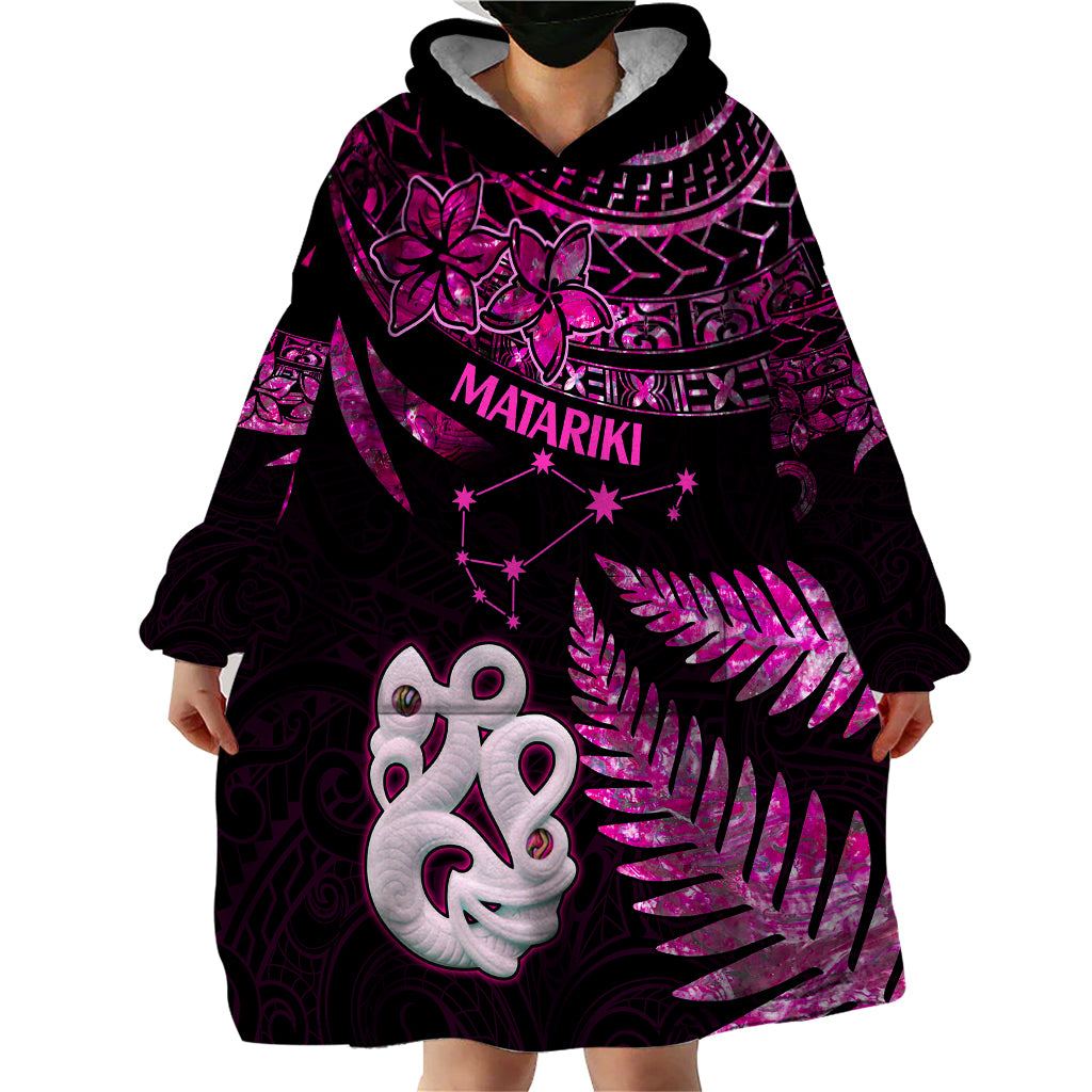 New Zealand Wearable Blanket Hoodie Matariki NZ Manaia with Paua Shell - Pink - Wonder Print Shop