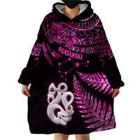 New Zealand Wearable Blanket Hoodie Matariki NZ Manaia with Paua Shell - Pink - Wonder Print Shop